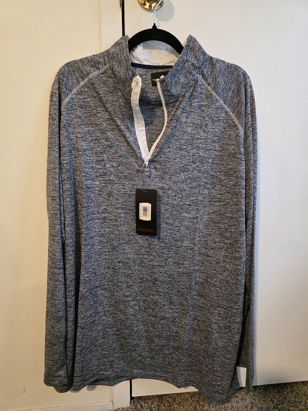 Mens Lightweight Quarter-Zip Long Sleeve Shirt - Heathered Navy/white Accent, XL